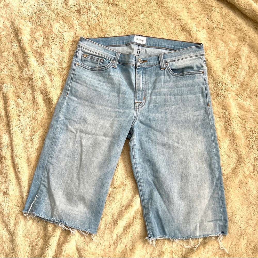 Hudson Jeans Light Blue Distressed Denim Bermuda Shorts